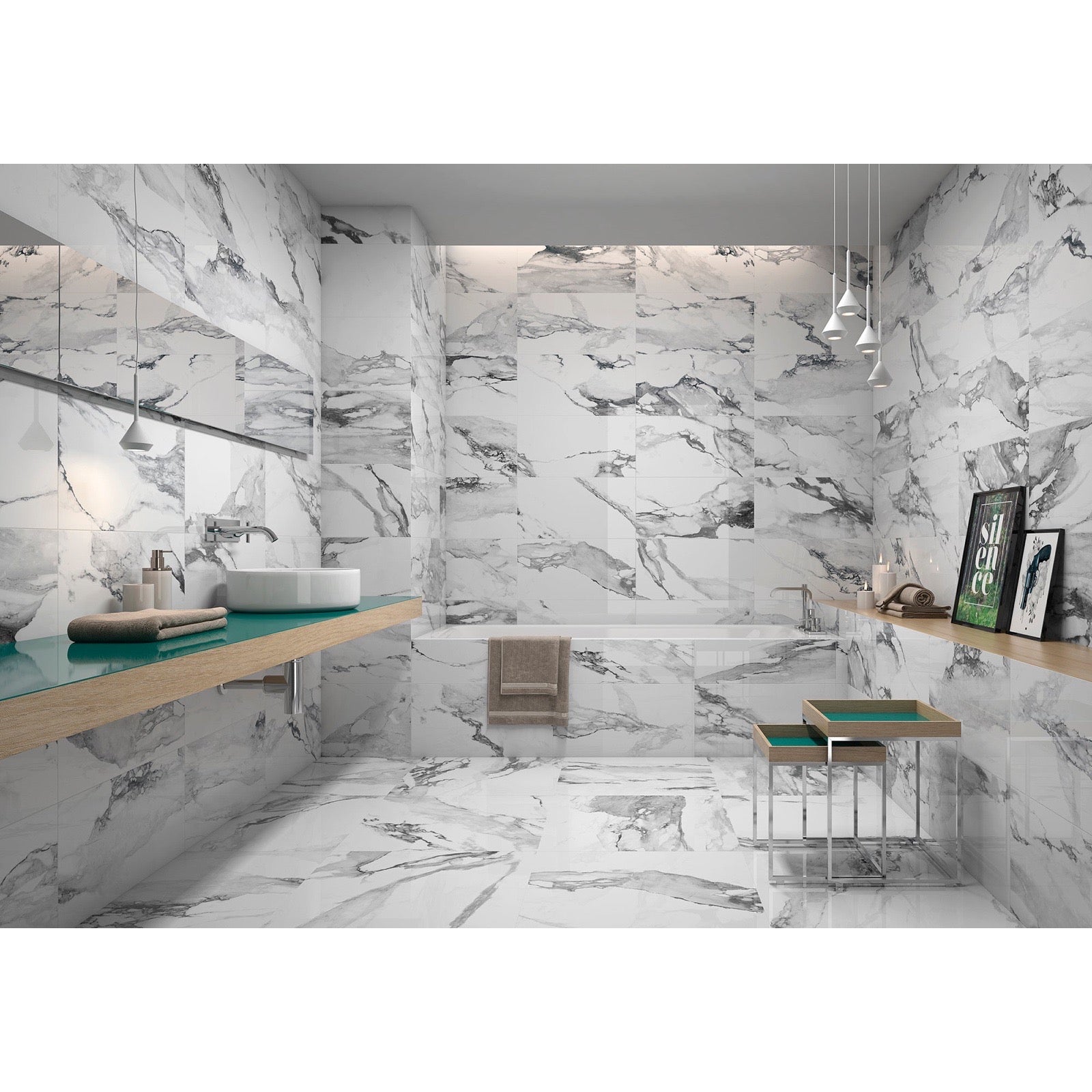 Fresco White Polished Marble-Effect Porcelain Tile
