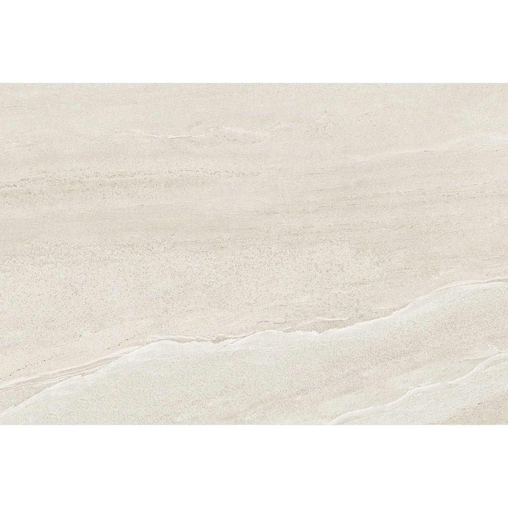 Close-up of Gravel White Outdoor Tile showing its layered stone-effect surface and natural matt texture.