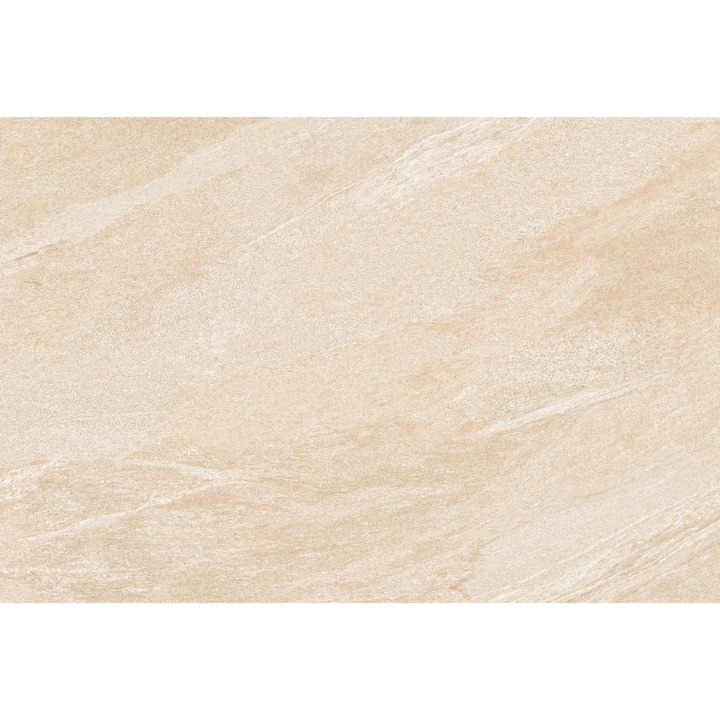Warm cream veined stone effect porcelain paving tile face 900x600mm