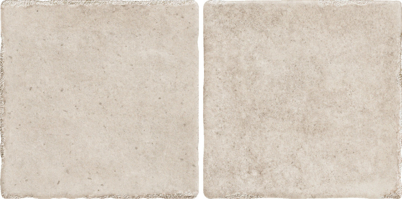 Close-up view of Pixel Beige Glossy Square Wall Tile showing soft beige tones, handcrafted texture and subtle glossy finish.