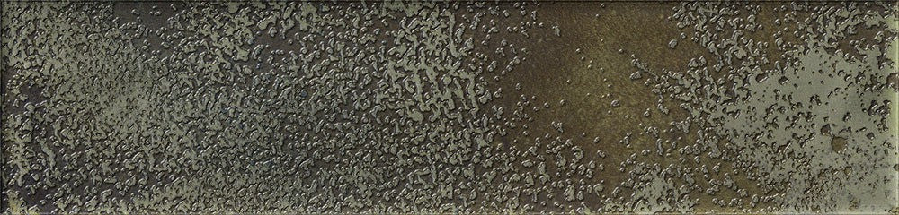 Zoomed-in image of Oceania Green tile showing unique crater effect in varied mossy green glaze.