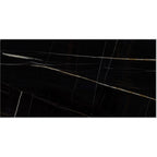 Detailed view of the Imperial Black Marble Effect Tile showcasing its rich black base and intricate high-gloss veining in white and golden tones.
