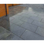 Black stone effect porcelain paving slab close-up 900x600mm