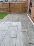Light anthracite contemporary outdoor porcelain paving tiles 900x600mm on modern patio