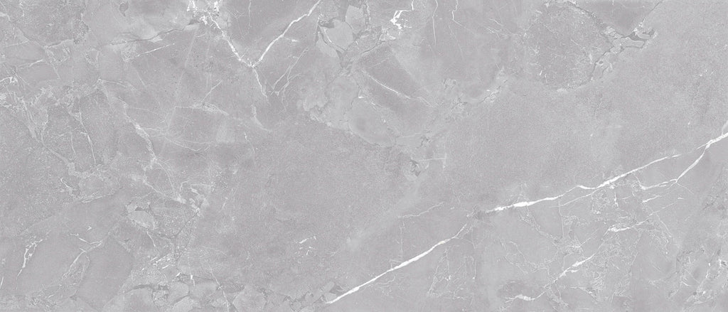 Flat lay of Lithos Grey tile showing detailed white veining on a soft grey stone-like texture.