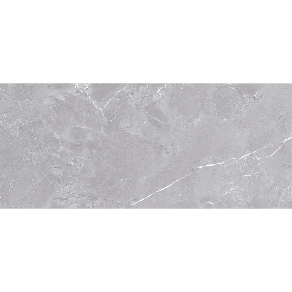 Flat lay of Lithos Grey tile showing detailed white veining on a soft grey stone-like texture.