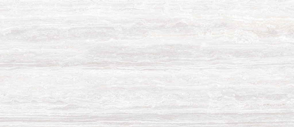 Detailed view of the Marlon White tile showcasing its white tones and natural travertine-style veining.
