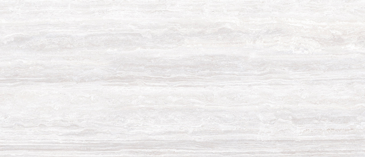 Detailed view of the Marlon White tile showcasing its white tones and natural travertine-style veining.