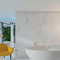 Room featuring Milan Pearl White Polished Porcelain Tiles (60x120cm) on bathroom feature walls– large-format marble effect with high-gloss finish.