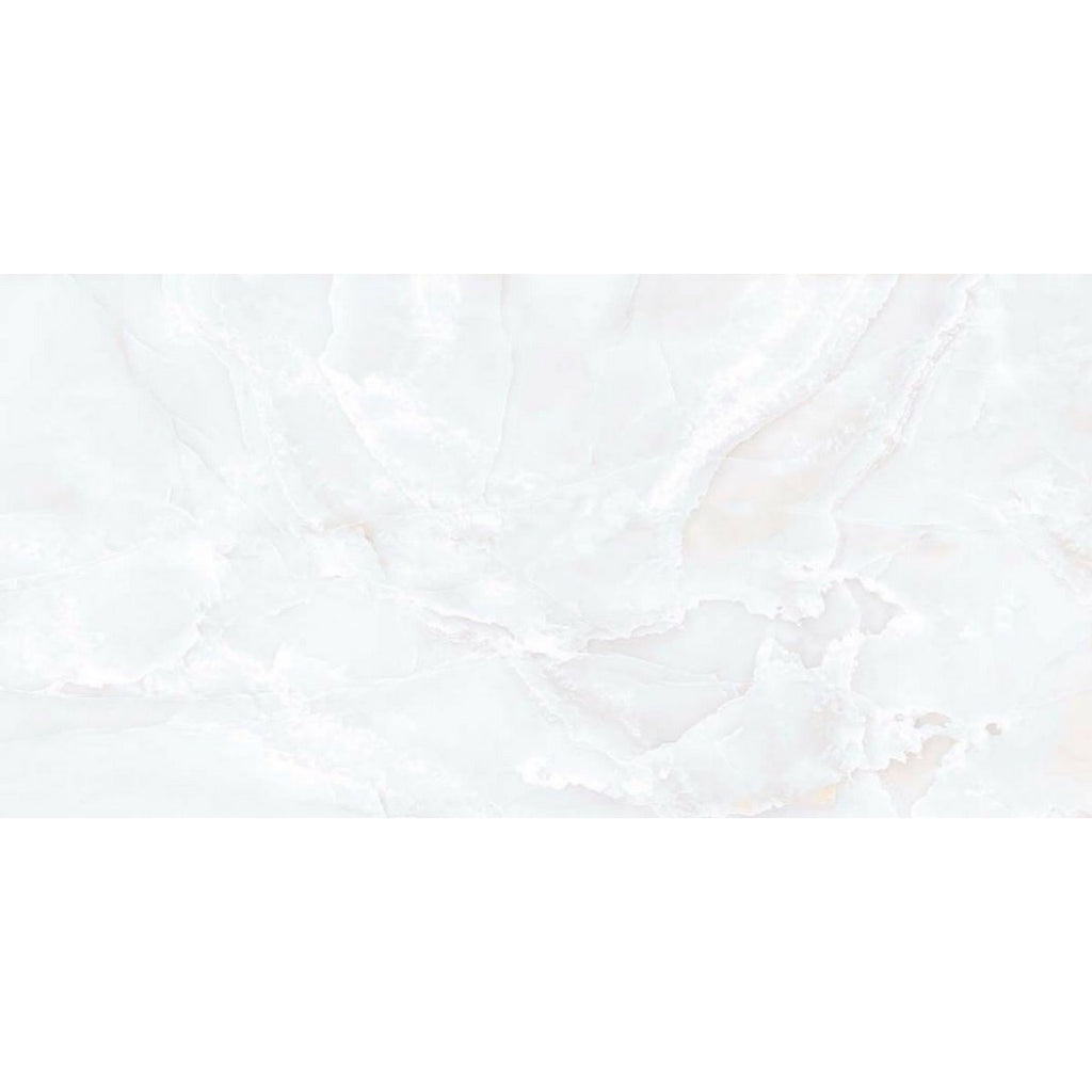 Misty White Onyx Gloss Porcelain Tile 60x120cm white onyx marble effect tile with subtle beige veining luxury floor tile - tile face