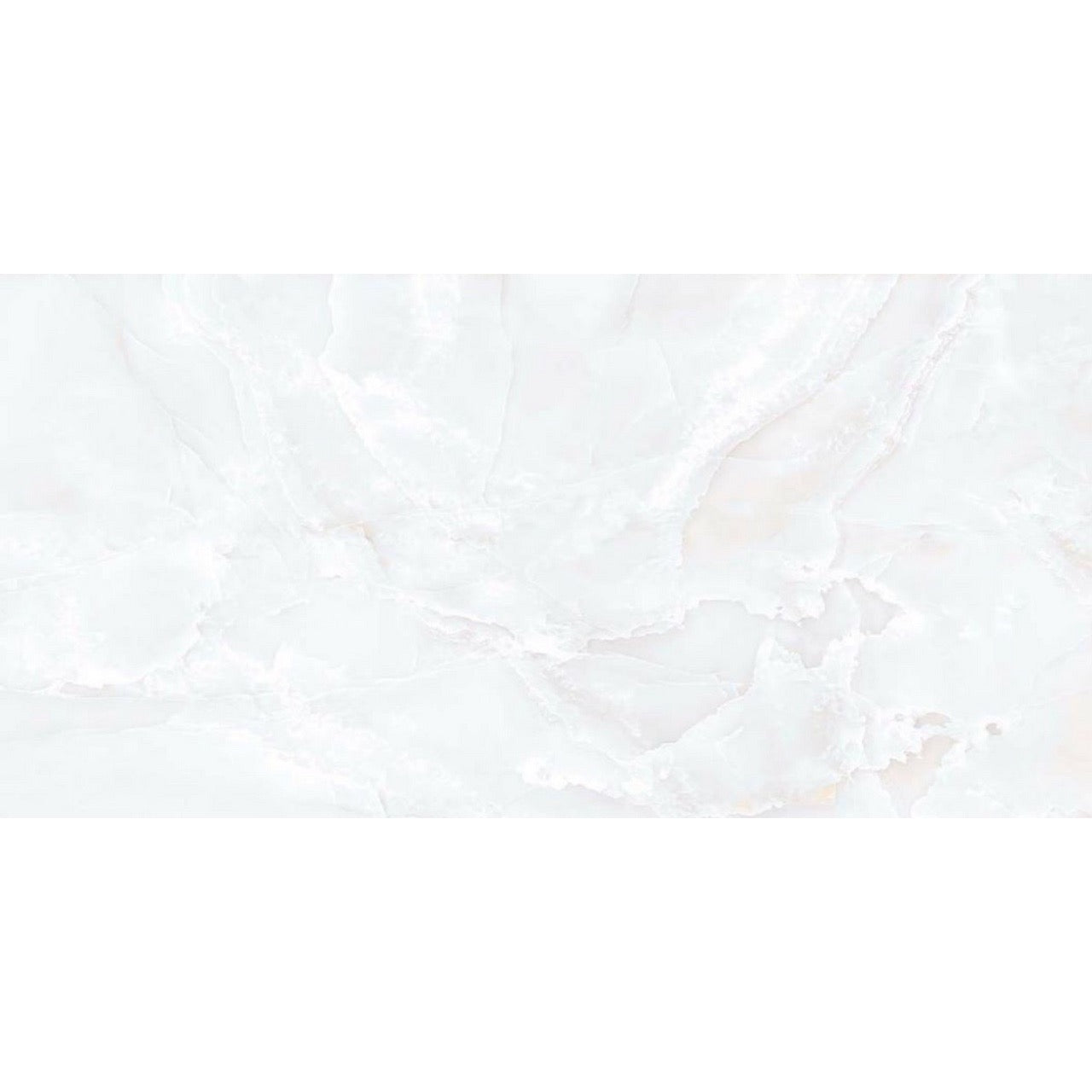Misty White Onyx Gloss Porcelain Tile 60x120cm white onyx marble effect tile with subtle beige veining luxury floor tile - tile face