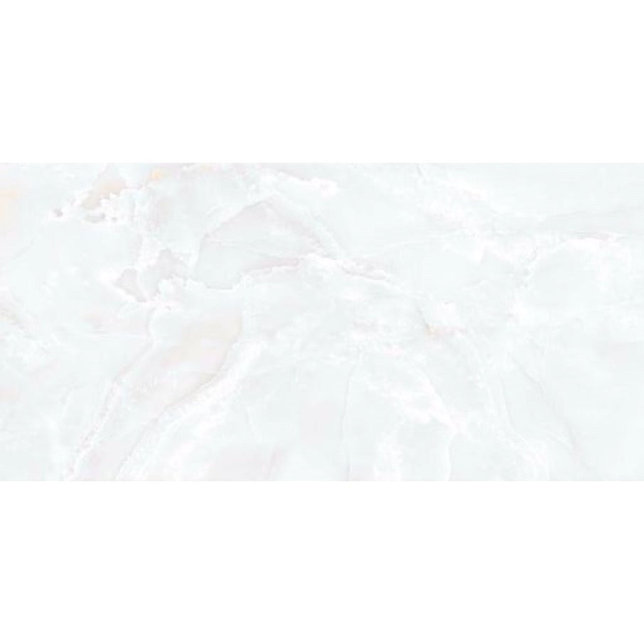 Misty White Onyx Gloss Porcelain Tile 60x120cm white onyx marble effect tile with subtle beige veining luxury floor tile - tile face