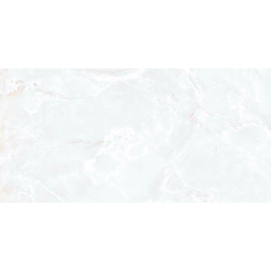 Misty White Onyx Gloss Porcelain Tile 60x120cm white onyx marble effect tile with subtle beige veining luxury floor tile - tile face