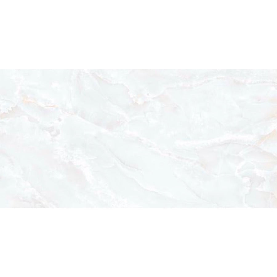 Misty White Onyx Gloss Porcelain Tile 60x120cm white onyx marble effect tile with subtle beige veining luxury floor tile - tile face