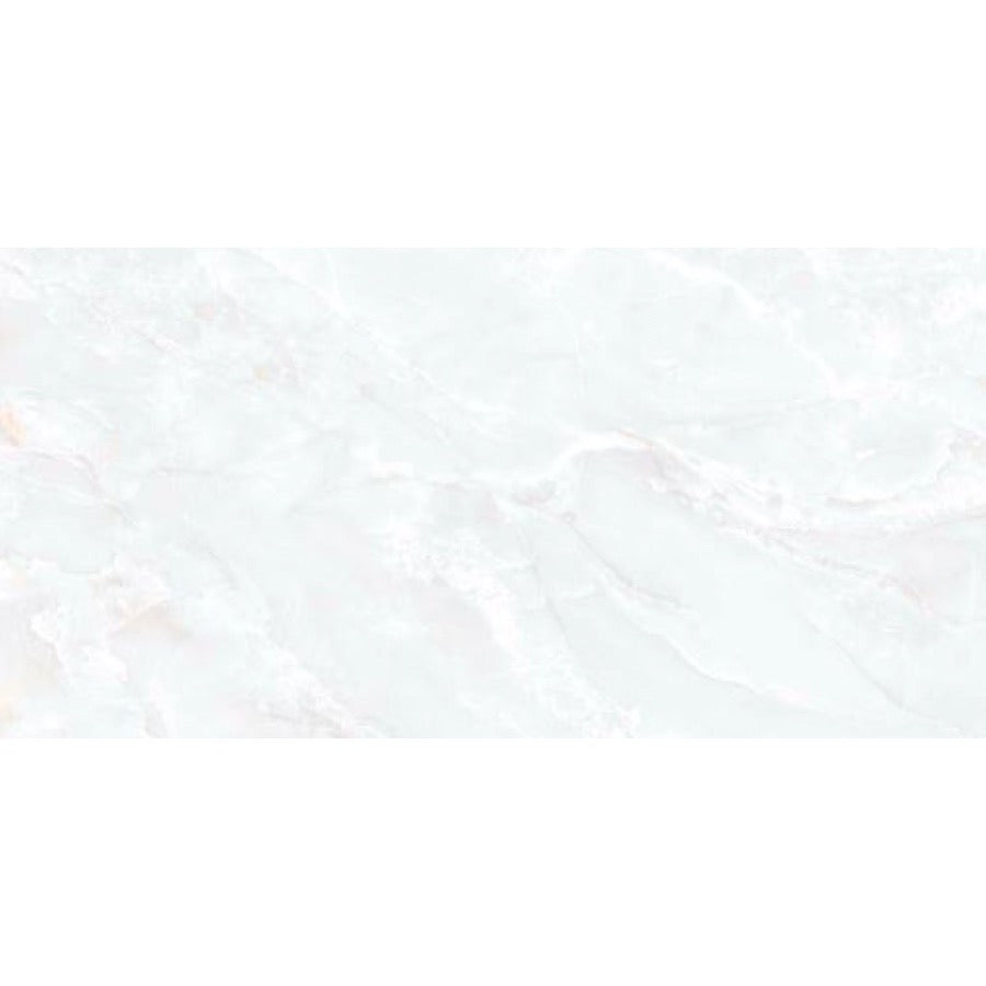 Misty White Onyx Gloss Porcelain Tile 60x120cm white onyx marble effect tile with subtle beige veining luxury floor tile - tile face