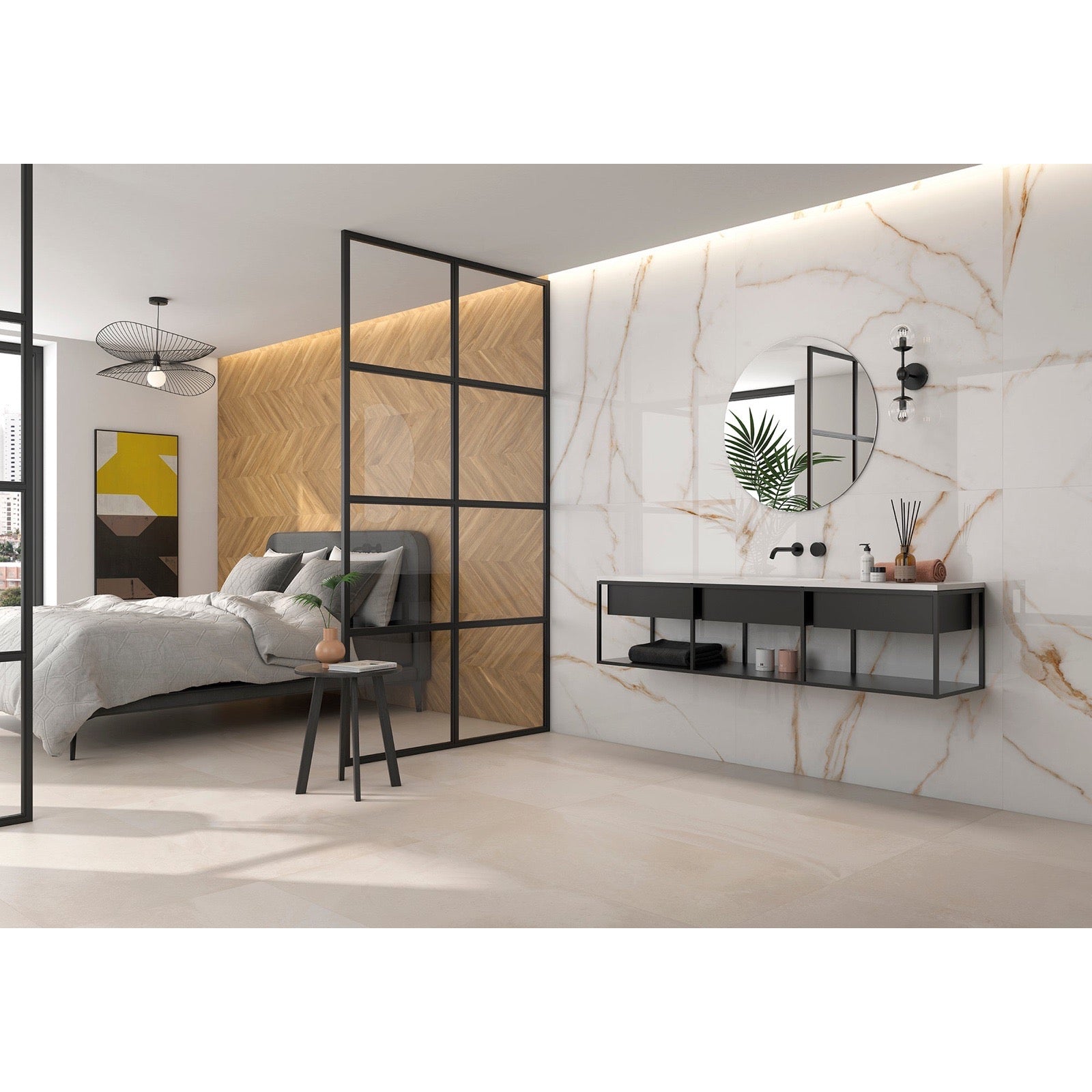 Navona Gold Polished Marble-Effect Porcelain Tile