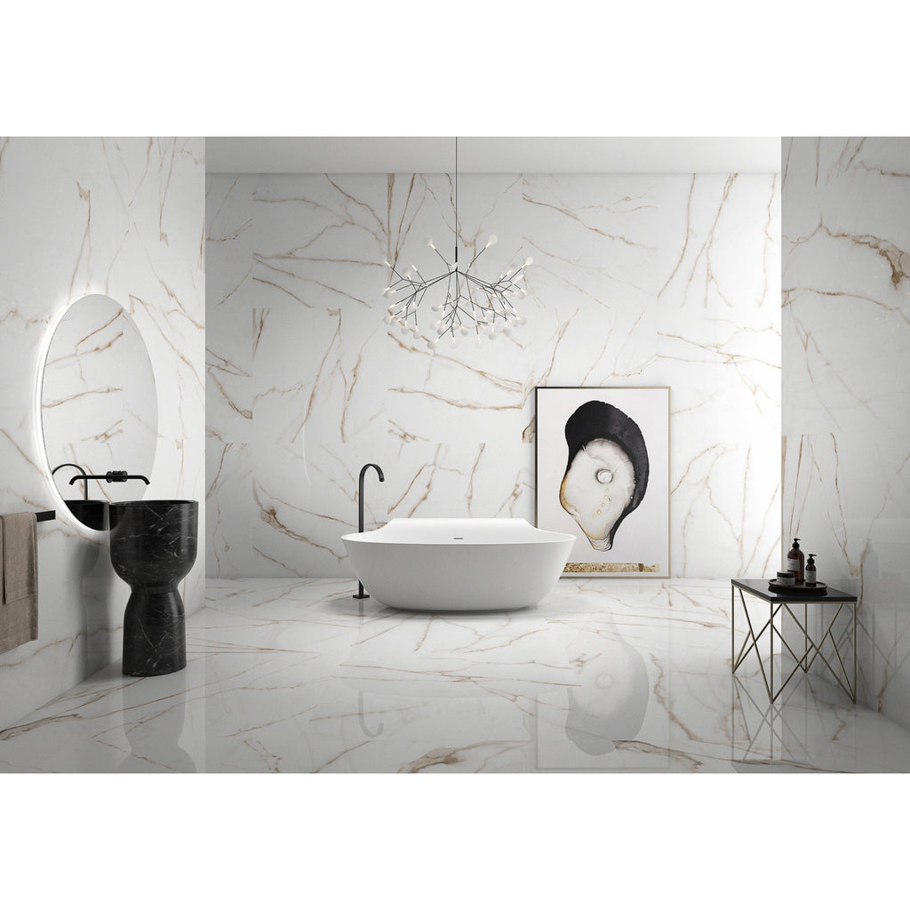 Navona Gold Polished Marble-Effect Porcelain Tile