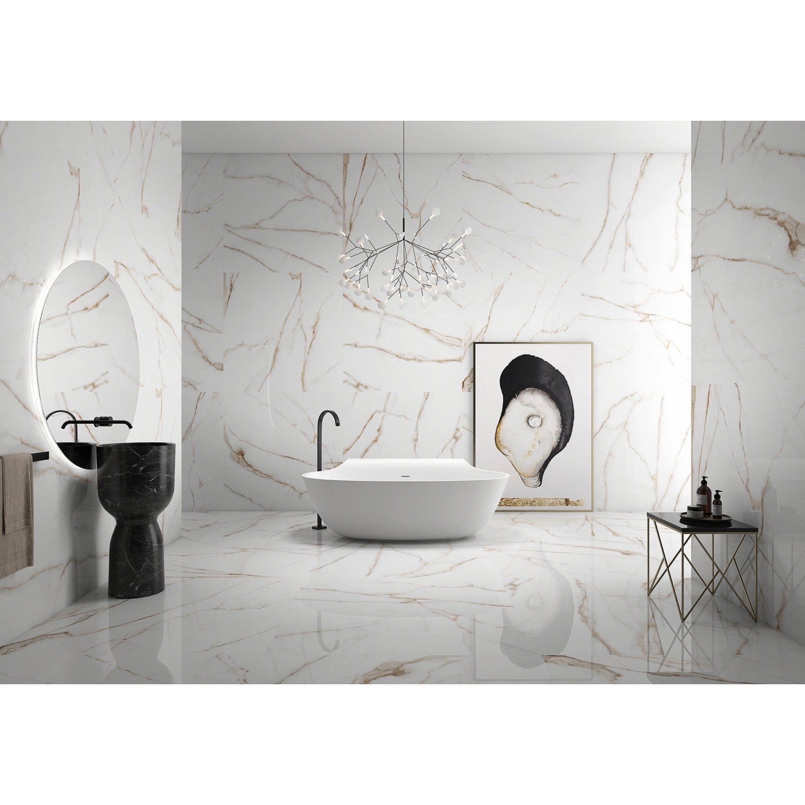 Navona Gold Polished Marble-Effect Porcelain Tile