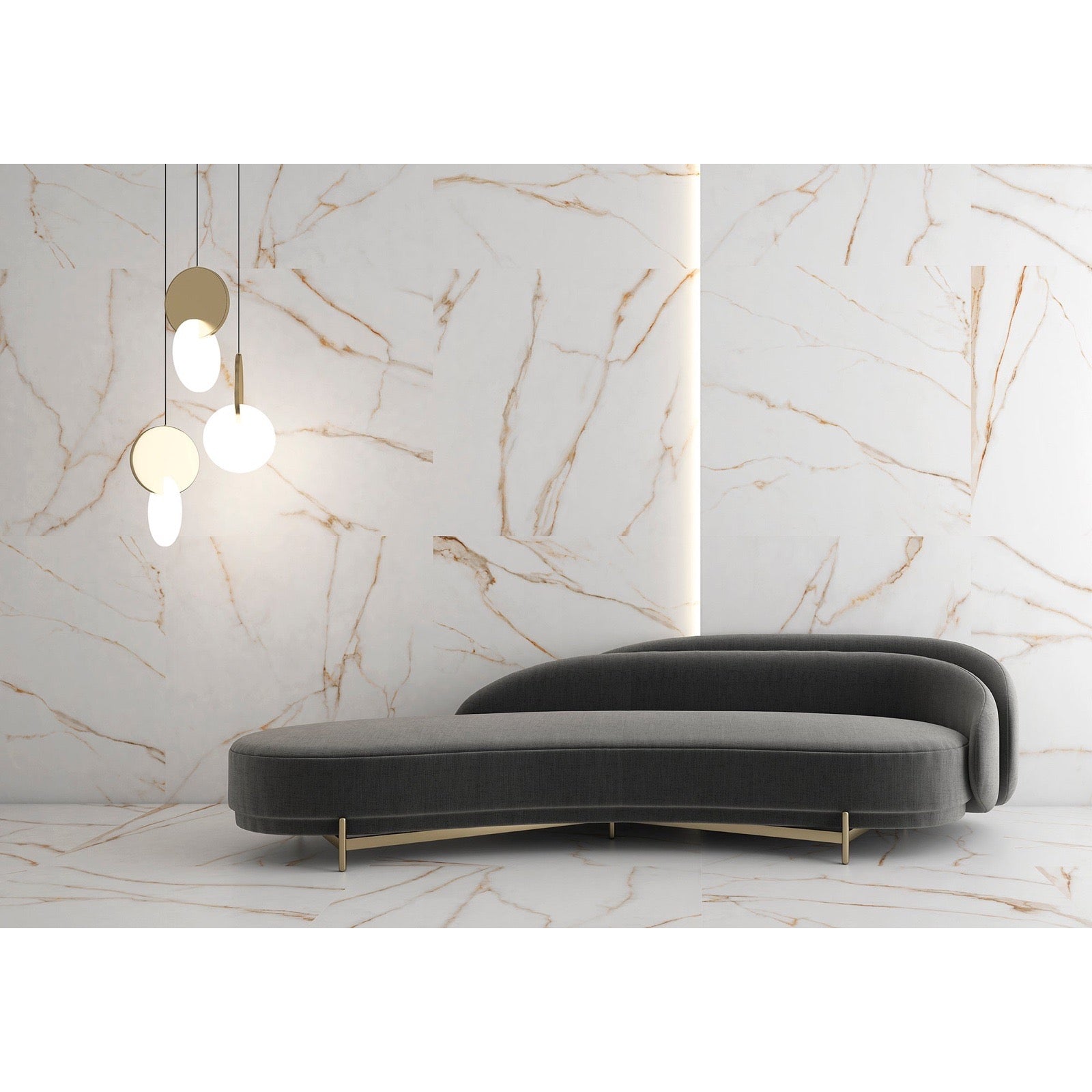 Navona Gold Polished Marble-Effect Porcelain Tile