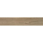 Close-up of Oakmere Pine porcelain tile surface showing lifelike wood grain texture and warm pine colouring.