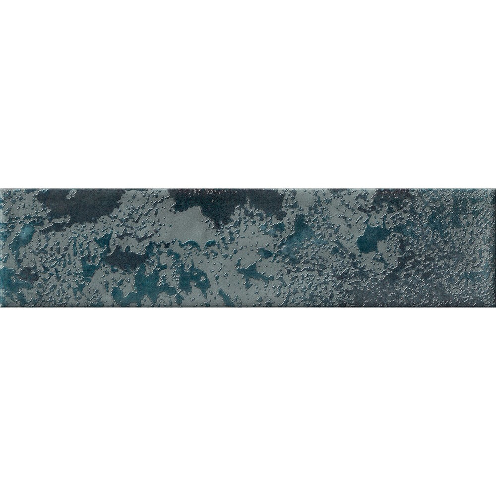 Oceania Blue Textured Metro Wall Tile 6cm x 25cm single tile close-up showing textured glossy surface and rich blue tones