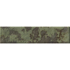 Detailed view of Oceania Green Textured Metro Tile showing earthy green tones, glossy finish and cratered surface texture.