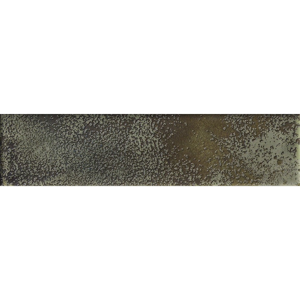 Zoomed-in image of Oceania Green tile showing unique crater effect in varied mossy green glaze.