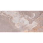 Close-up of Opal Coral super-polished onyx-effect porcelain tile veining