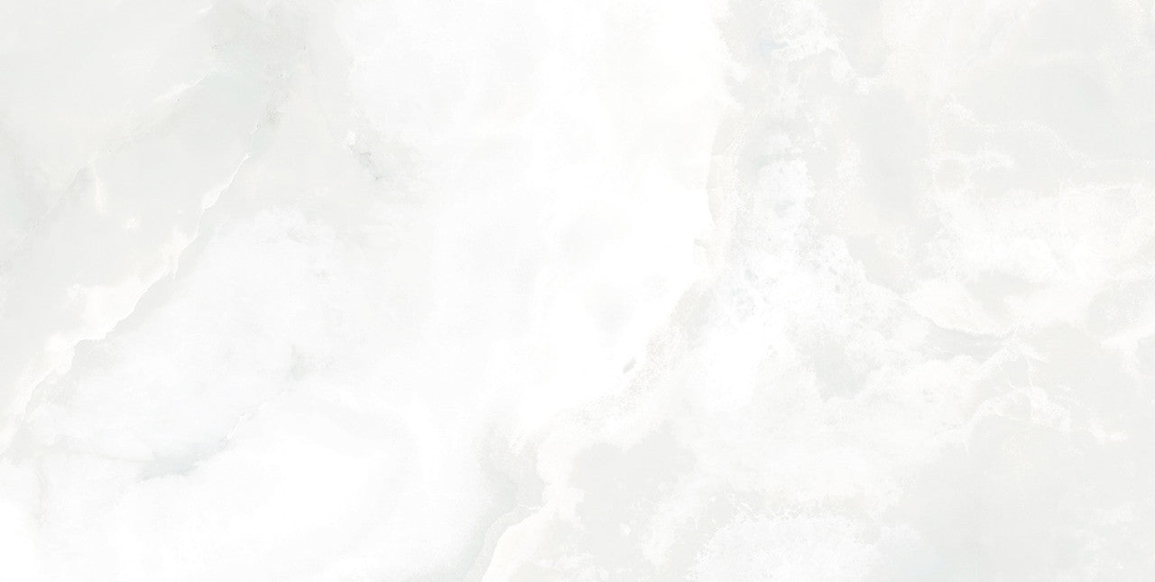 Close-up of Opal White Tile Surface – Detailed view of the soft marble-like veining and reflective polish finish on the Opal White porcelain tile.
