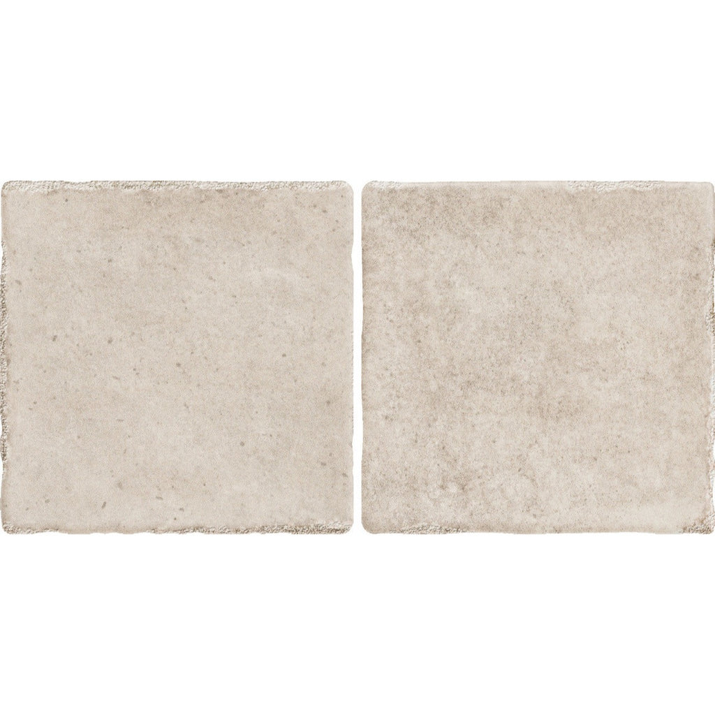Close-up view of Pixel Beige Glossy Square Wall Tile showing soft beige tones, handcrafted texture and subtle glossy finish.