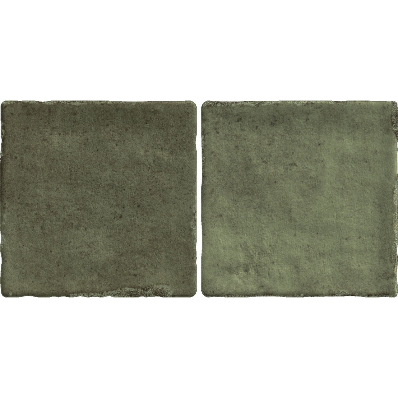 Close-up view of Pixel Green Glossy Square Wall Tiles showcasing rich sage green colour, handcrafted texture, and radiant glossy finish.