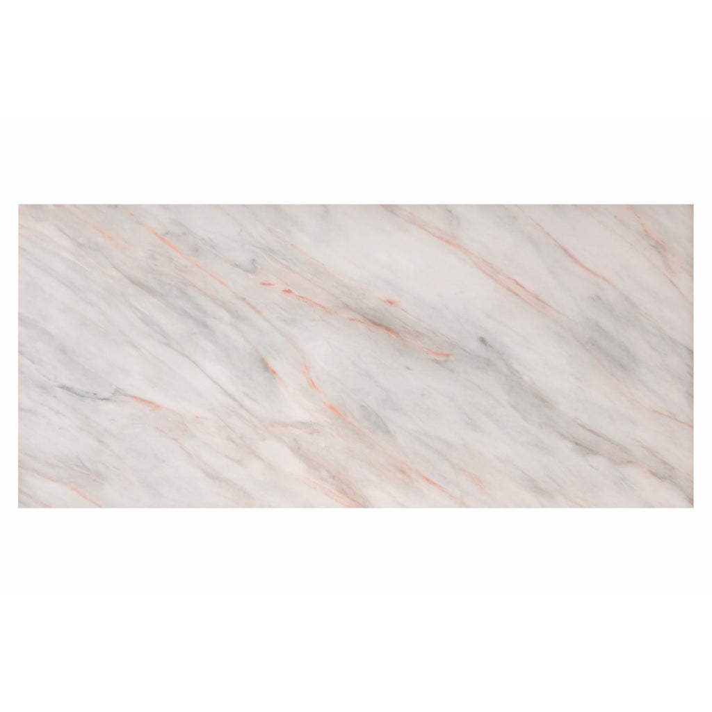 Prism Veins marble effect glossy porcelain tile 60x120cm with white background and soft warm colourful veining.