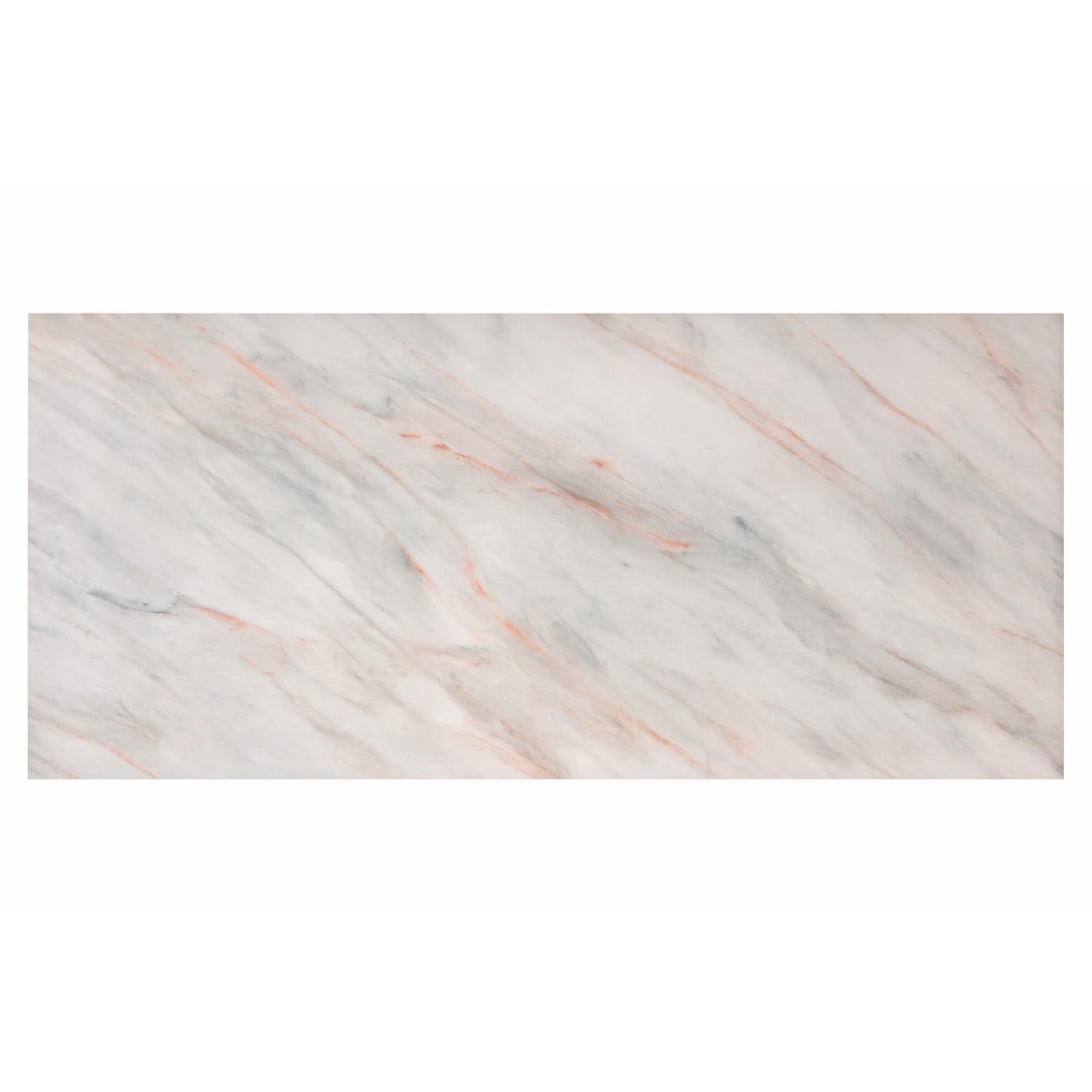 Prism Veins marble effect glossy porcelain tile 60x120cm with white background and soft warm colourful veining.