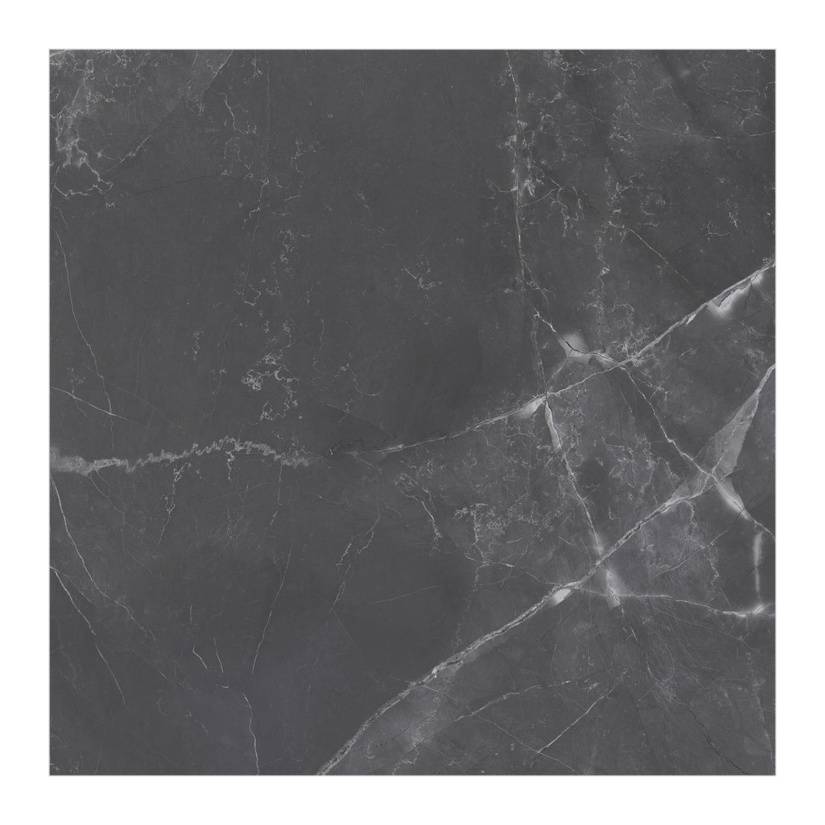 RAK Amani Dark Grey Polished Marble-Effect Porcelain Tile 80x80cm — Clearance Pallet Deal — tile face