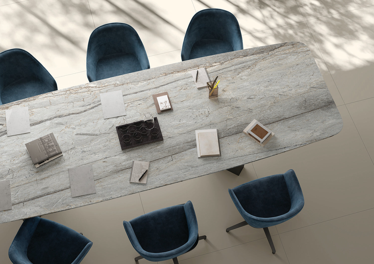 RAK Breccia Adige Grey Polished Marble-Effect Porcelain Tile — room setting