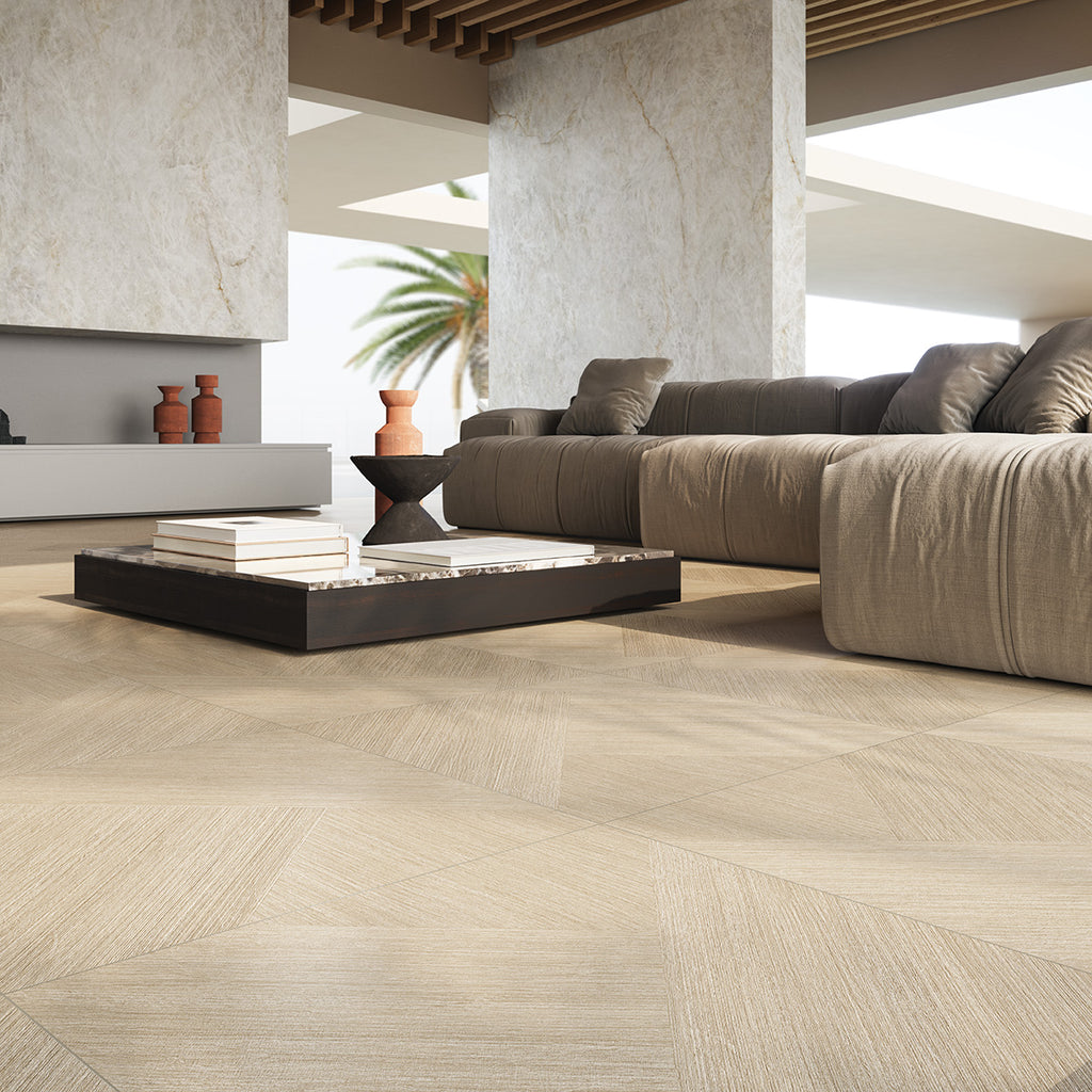 RAK Crystal White Polished Marble-Effect Porcelain Tile — room setting