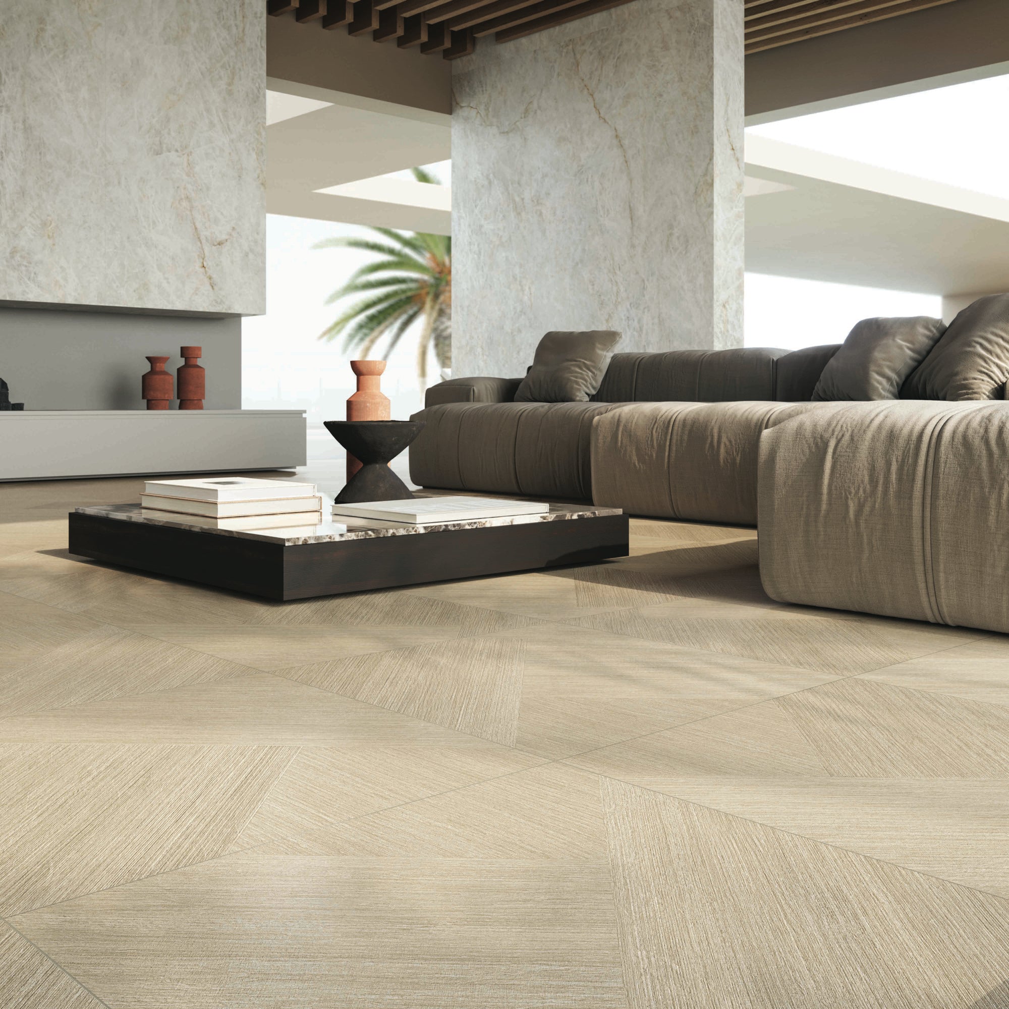 RAK Moonstone Grey Stone-Effect Porcelain Tile — room setting