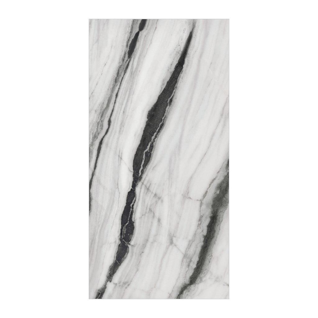 RAK Panda Marble White Polished Marble-Effect Porcelain Tile 60x120cm — Clearance Pallet Deal — tile face