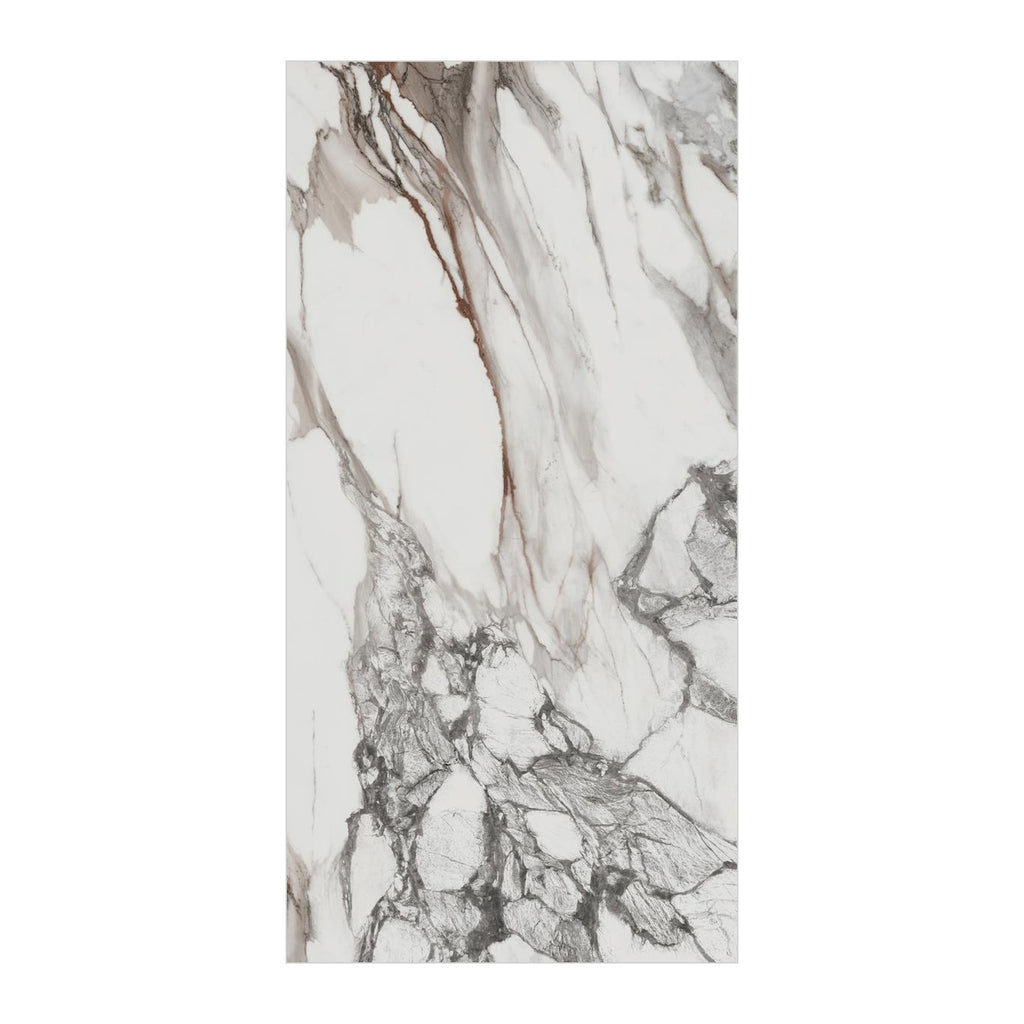 RAK Rain Marble White Polished Marble-Effect Porcelain Tile 60x120cm — Clearance Pallet Deal — tile face