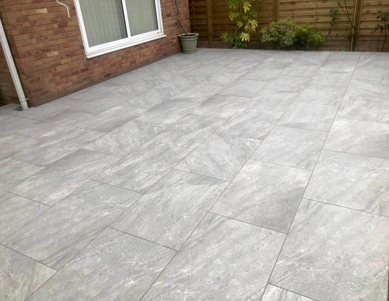 Natural rasa grey stone effect outdoor porcelain paving tiles 900x600mm