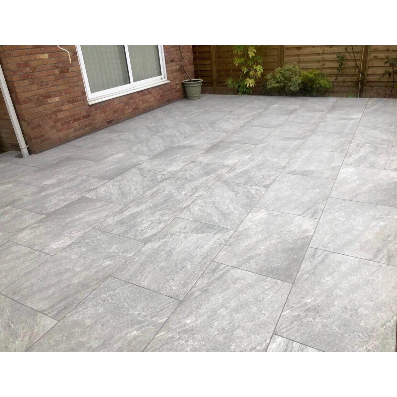 Natural rasa grey stone effect outdoor porcelain paving tiles 900x600mm