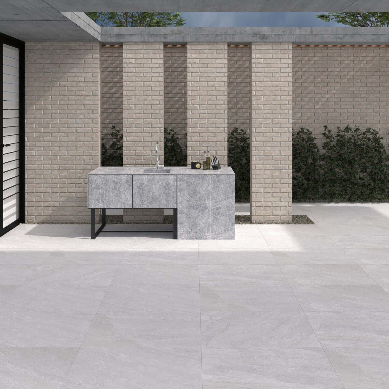 Contemporary rasa white natural effect outdoor porcelain paving tiles 900x600mm