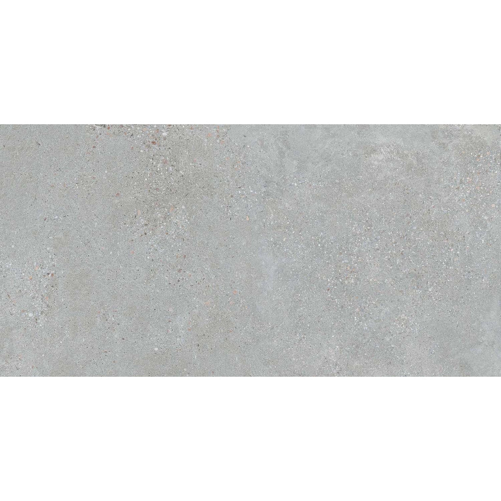 Close-up of Reverie Pearl concrete-effect porcelain tile surface texture