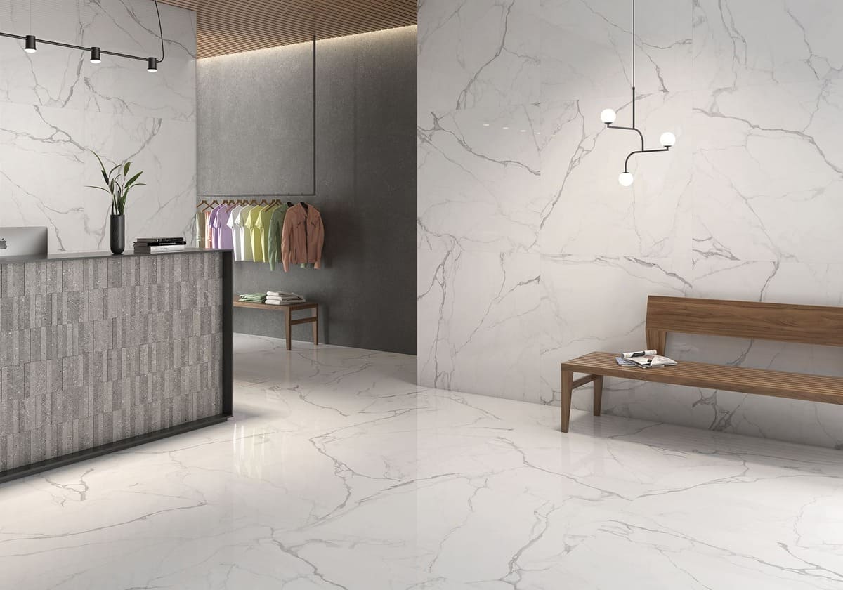 Selene White Polished Marble-Effect Porcelain Tile