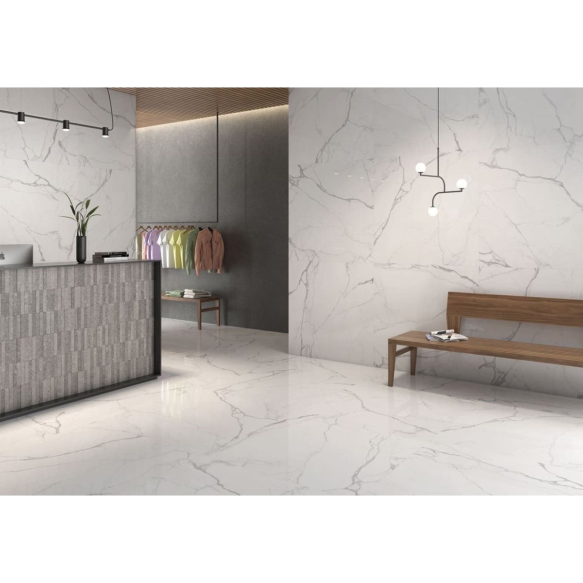 Selene White Polished Marble-Effect Porcelain Tile