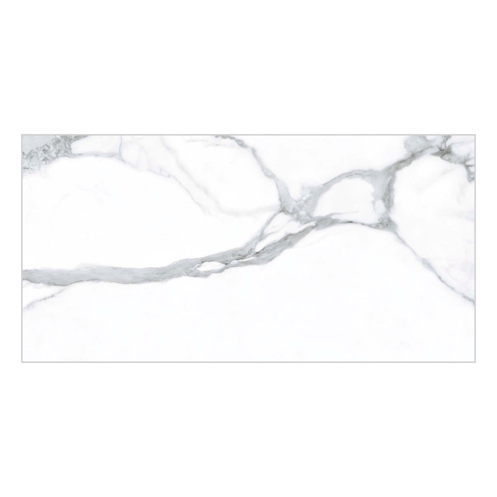 Selene White Polished Marble-Effect Porcelain Tile — tile face