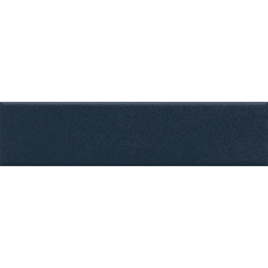 Close-up of Serene Blue Glossy Metro Wall Tile 6cm x 25cm showing smooth shiny finish and deep blue color