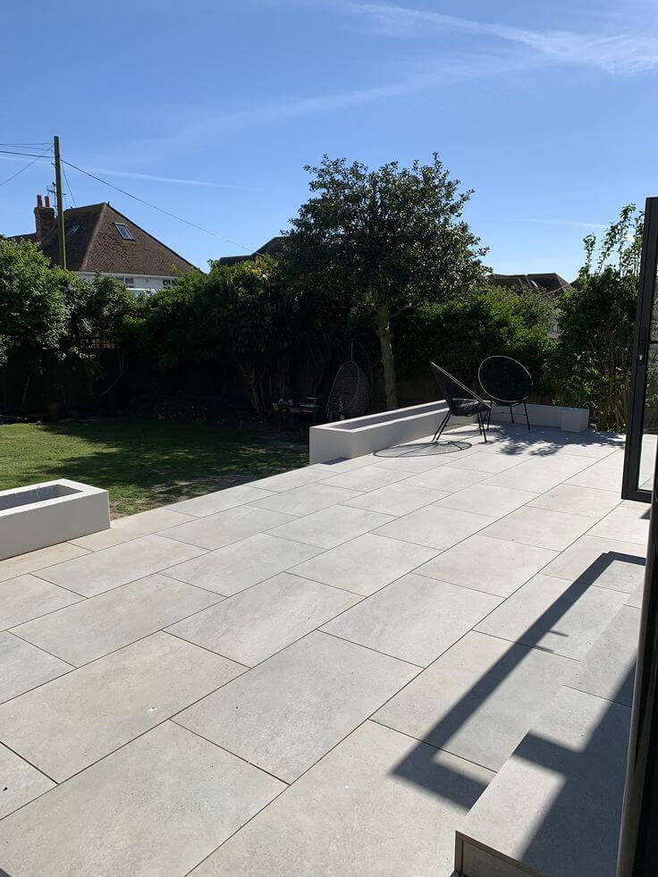 Sheffield stone effect outdoor porcelain paving tiles 900x600mm on UK patio