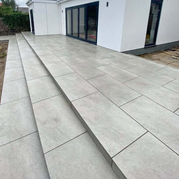Natural stone effect outdoor porcelain slabs 900x600mm in garden