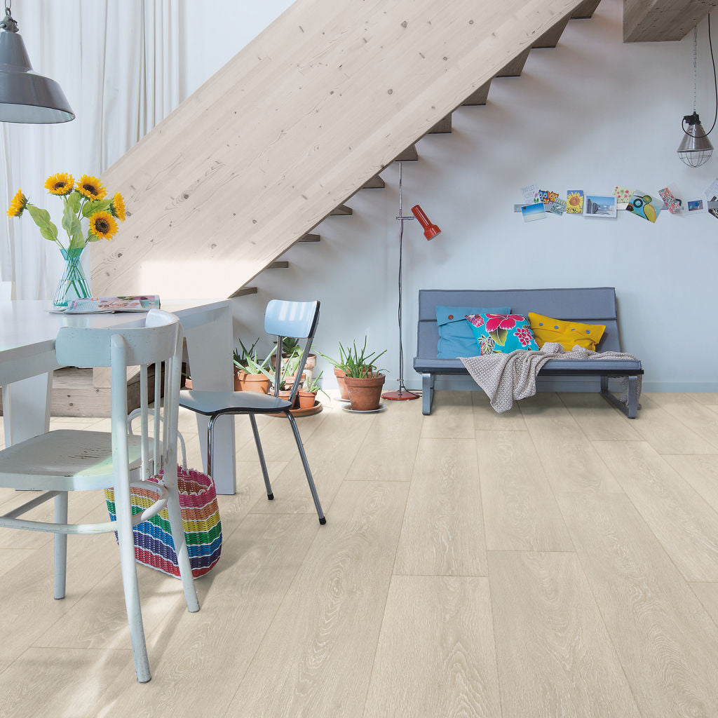 Quick‑Step Majestic Valley Oak Light Beige 9.5mm Laminate Flooring (MJ3554) - Premium Quick-Step collection featuring oak luxury vinyl tile flooring with waterproof technology and easy click-fit installation